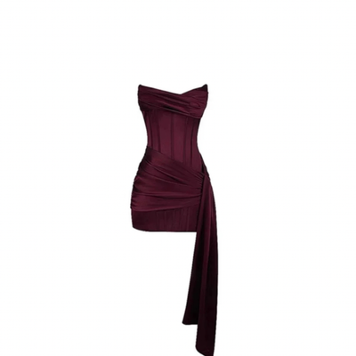 Wine Red Hip Ribbon Dress