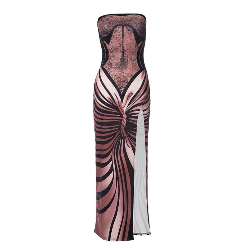 Vintage Abstract Bra Print Long Dress