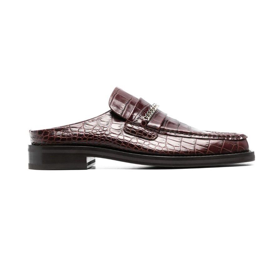 Martine Rose Crocodile Effect Square Toe Loafers
