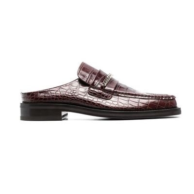 Martine Rose Crocodile Effect Square Toe Loafers