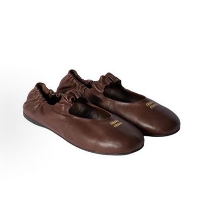 MiuMiu Sheep Skin Suede Leather Ballerina Shoe - Brown
