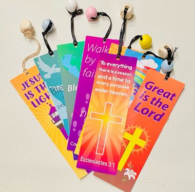 Inspirational Christian Bookmark with Scripture and Ribbon-Wooden Bead accessory