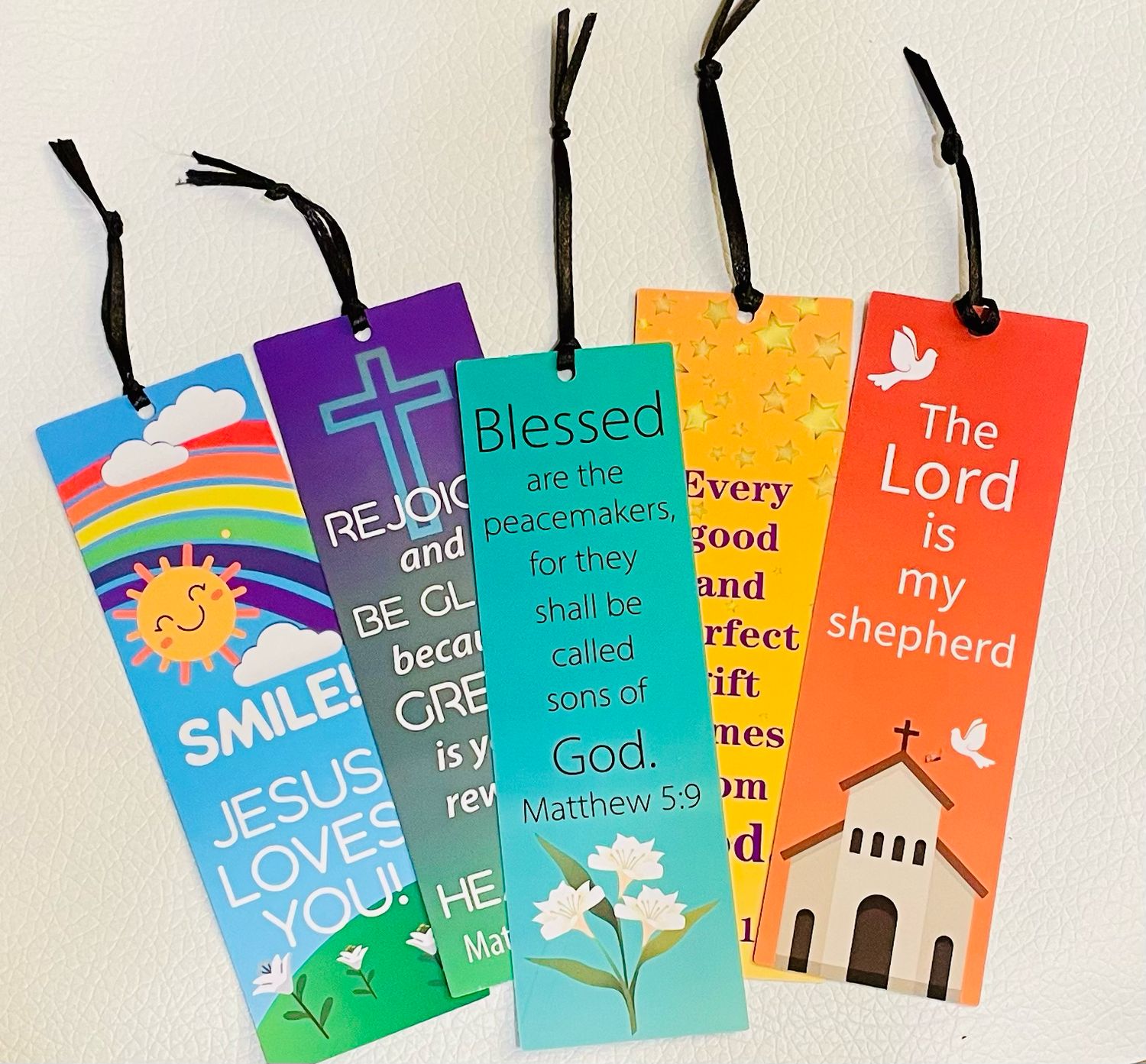 Inspirational Christian Bookmark with Scripture and Ribbon