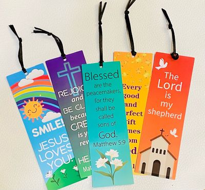Inspirational Christian Bookmark with Scripture and Ribbon