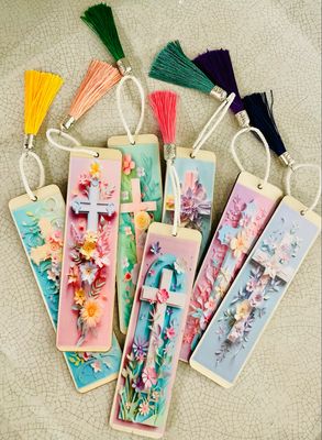Wooden Cross Bookmarks with Decorative Tassel - Beautiful Floral Christian Bookmarks for Bible Reading &amp; Book Lovers ~ BOGO Buy One Get One FREE