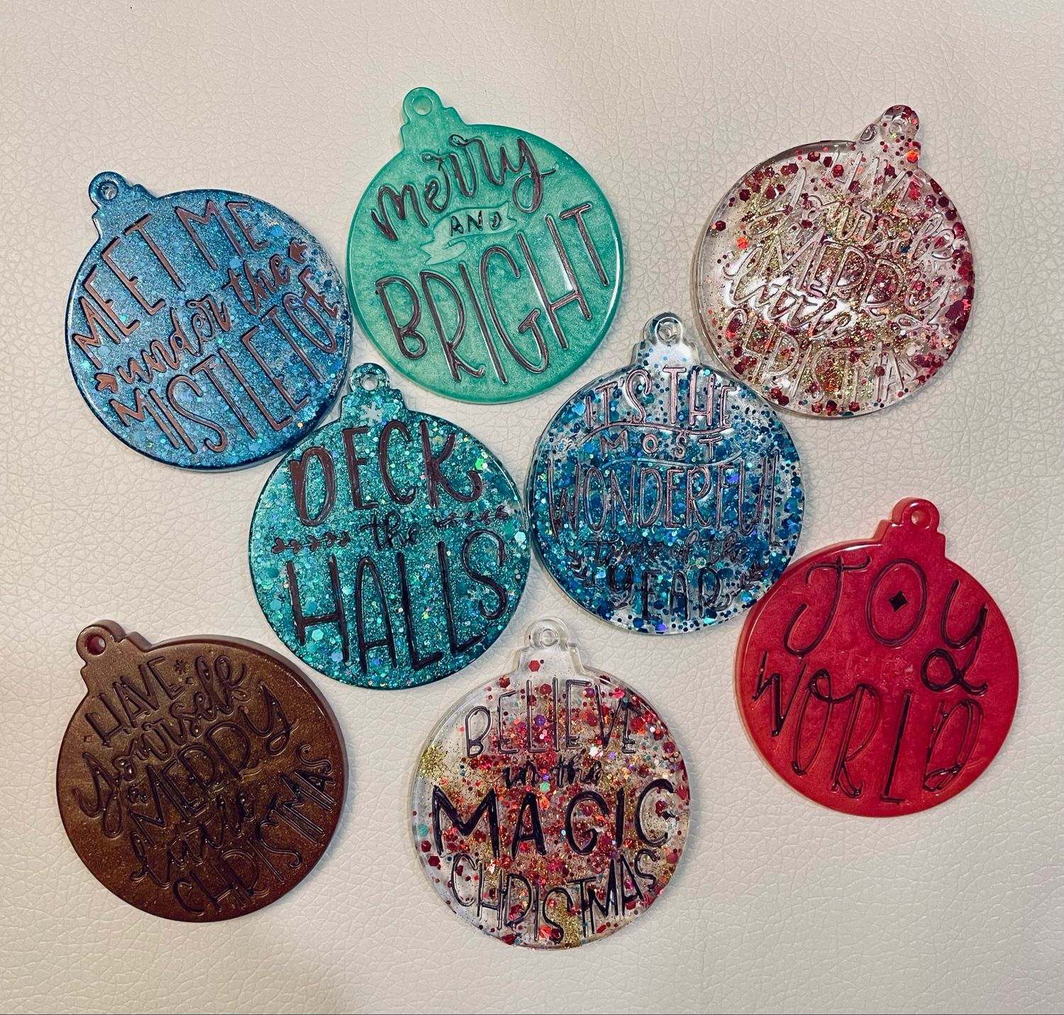 Handcrafted Resin Christmas Ornament - Inspirational Holiday Sayings with Glitter