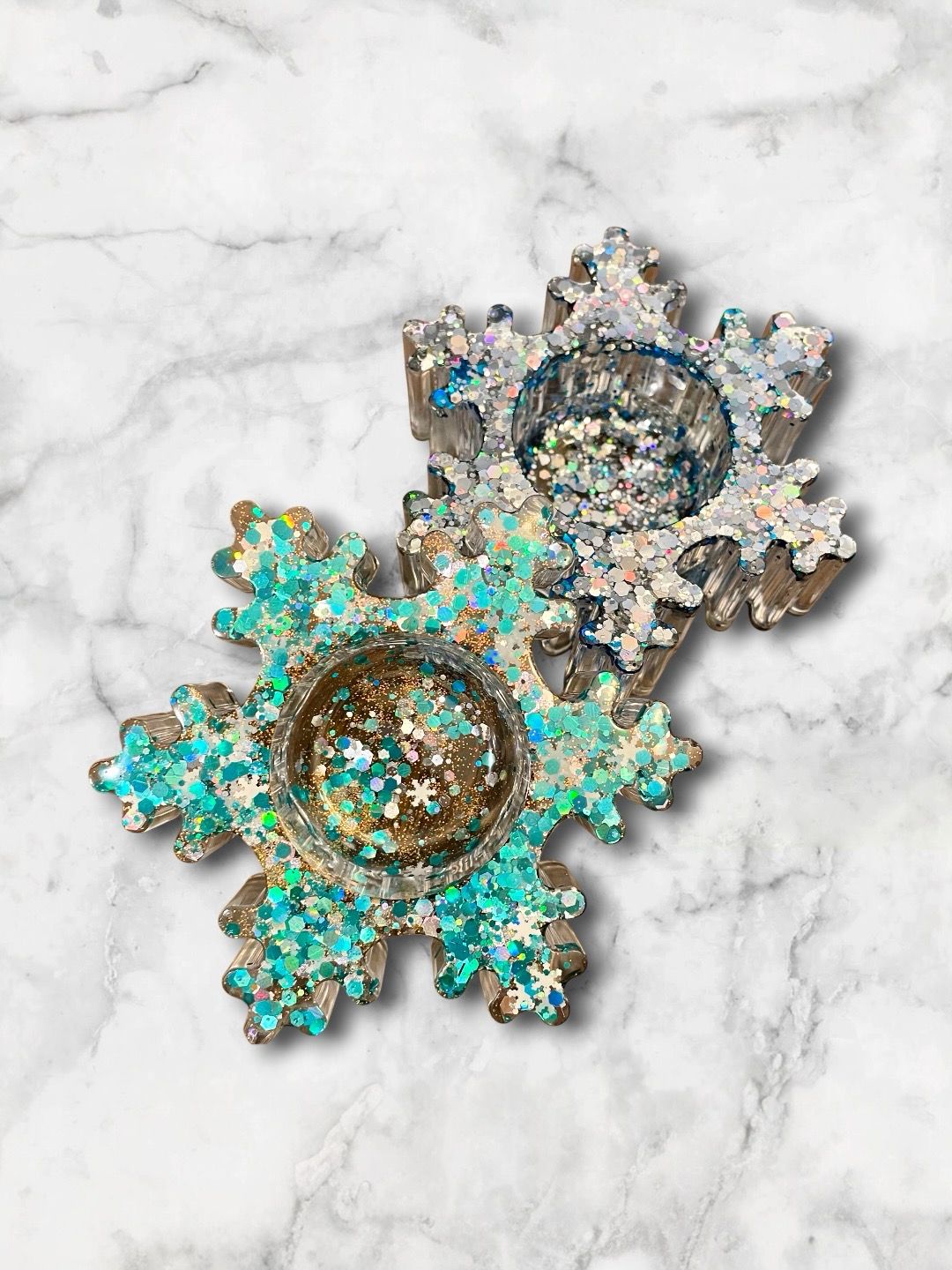 Glitter Snowflake Resin Tea Light Candle Holders