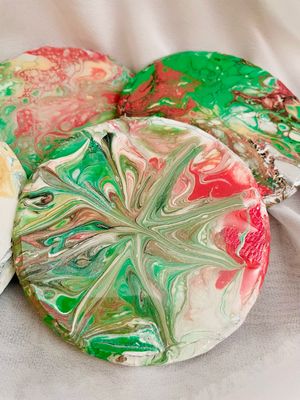 Handcrafted Acrylic Pour Art Slate Coaster - Resin Coated Functional Art SET OF 2 BOGO ~ Buy One Get One Free