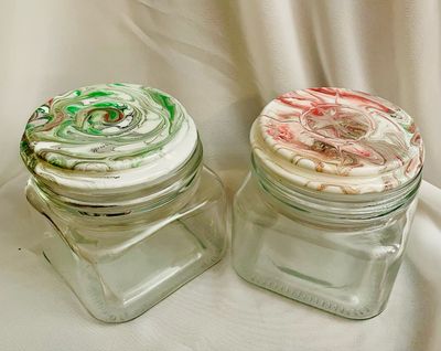 Resin Art Glass Storage Jars with Hand-Painted Swirl Lids ~ BLACK BOGO Buy One Get One Half Off Resin Art Glass Storage Jars with Hand-Painted Swirl Lids ~ BLACK BOGO Buy One Get One Half Off