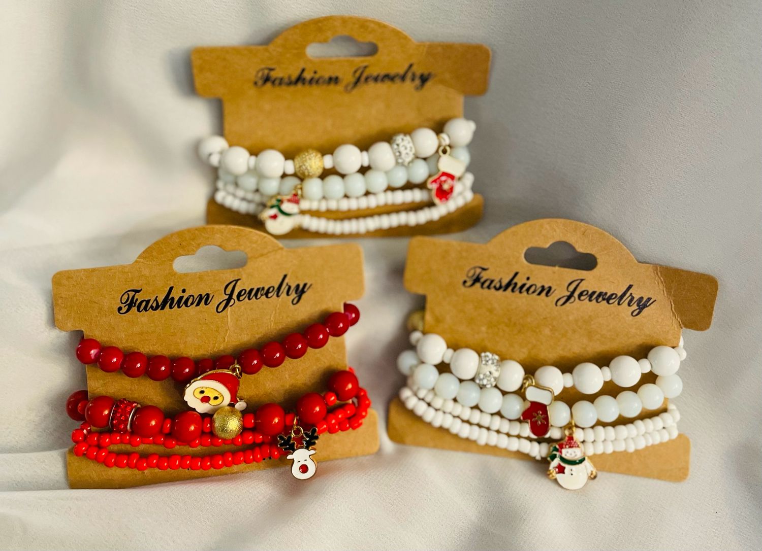Christmas Bead Bracelet Stack Set – 4 Piece Holiday Collection