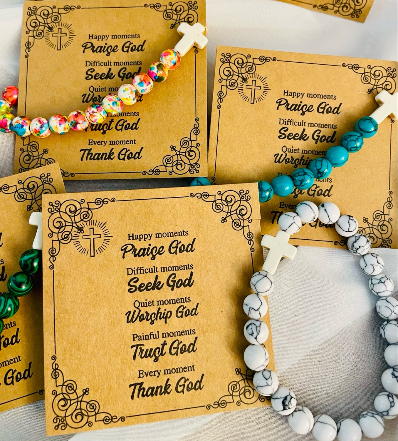 Christian Cross Bead Bracelet with Inspirational Card