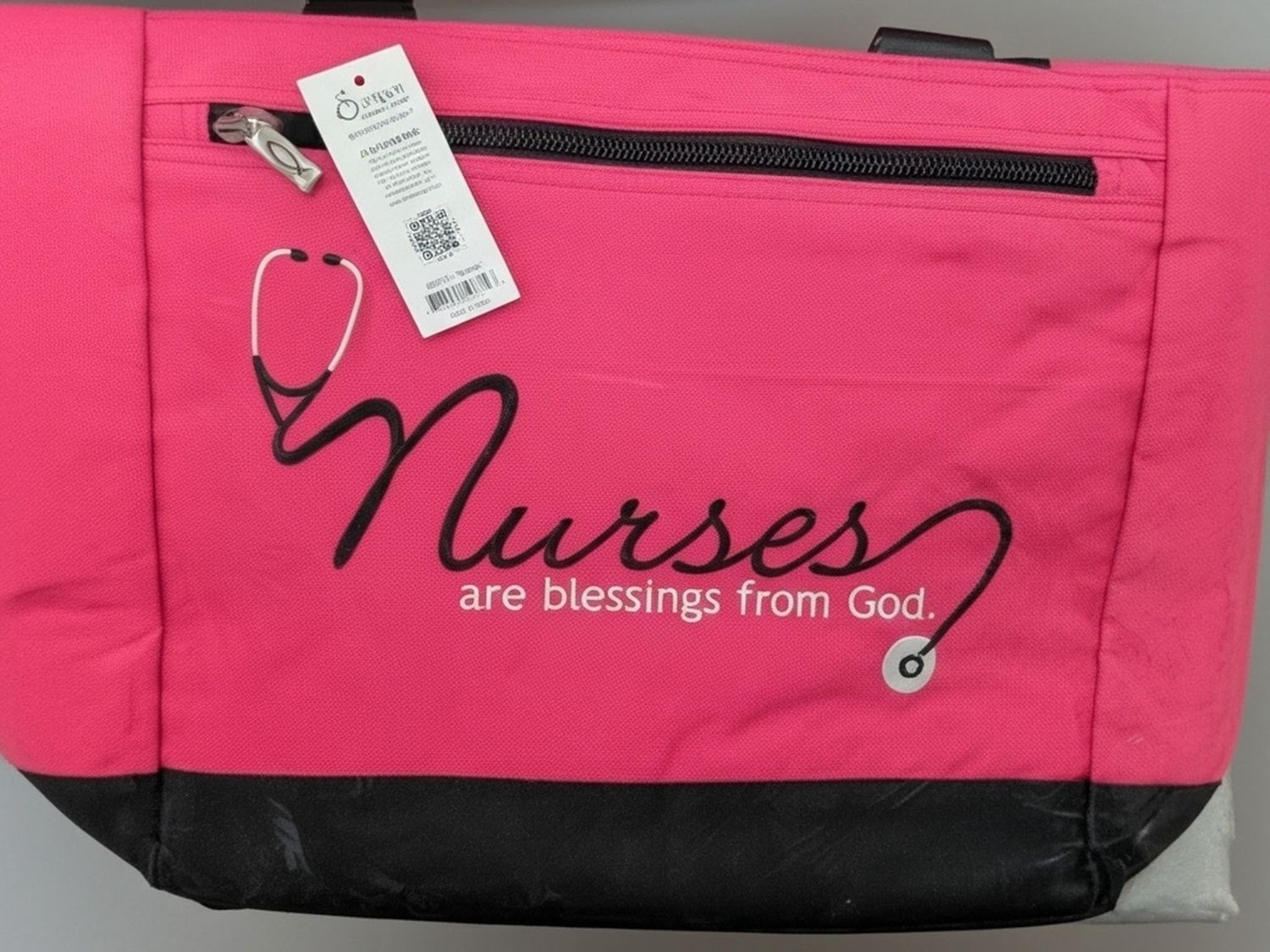 &quot;Nurses Are Blessings From God&quot; Canvas Tote Bag – Pink
