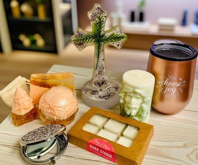 Medium Cross &amp; Choose Joy Gift Bundle – Artisan Soaps, Candle &amp; Faith Accessories