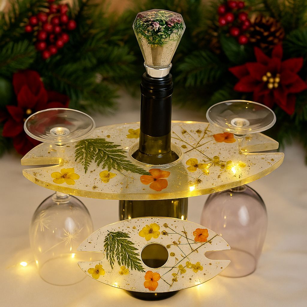 Handcrafted Resin Wine Glass Holder or as a Set with Wine stopper
