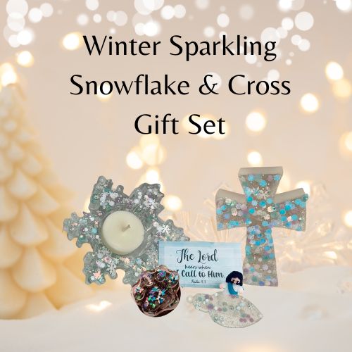 Winter Snowflake Faith Gift Set – Handcrafted Sparkling  Art Cross, Snowflake Candle Holder, Paw Phone Grip, &amp; More~ BOGO ( BUY ONE GET ONE FREE)