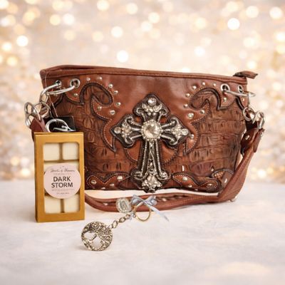 Christmas Blessings Gift Set – Cross Purse, Victoria's Secret "Bombshell" inspired "Dark Storm" Wax Melts, & Family Keychain ~ Christmas Blessings Gift Set – Cross Purse, Victoria's Secret "Bombshell" inspired "Dark Storm" Wax Melts, & Family Keychain ~