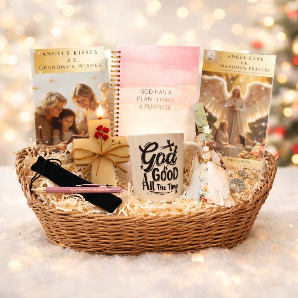 Grandmother’s Christmas Blessings Faith Gift Basket | Christian Books, Journal &amp; Mug