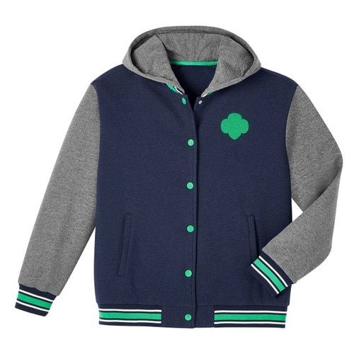WOMEN&#39;S VARSITY SNAP HOODIE NAVY/GRAY