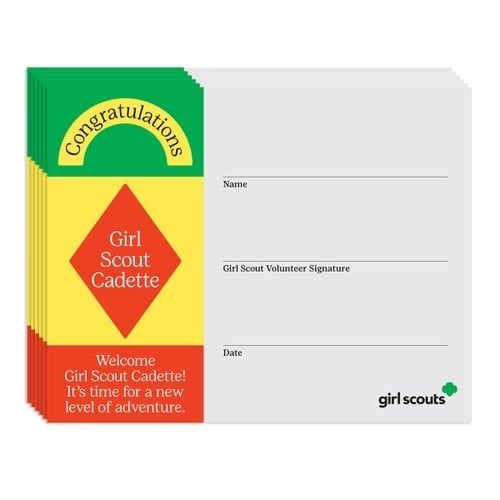 GIRL SCOUT CADETTE CERTIFICATE PKG. OF 12