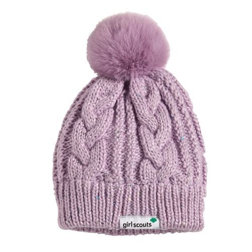GIRLS&#39; SPARKLY PURPLE POM HAT