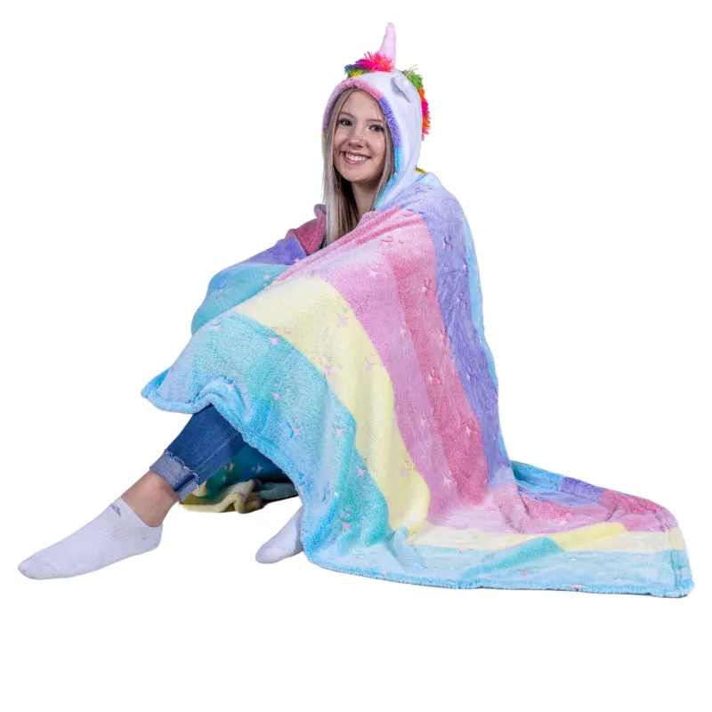 Plush Hooded Animal Blanket with Pockets