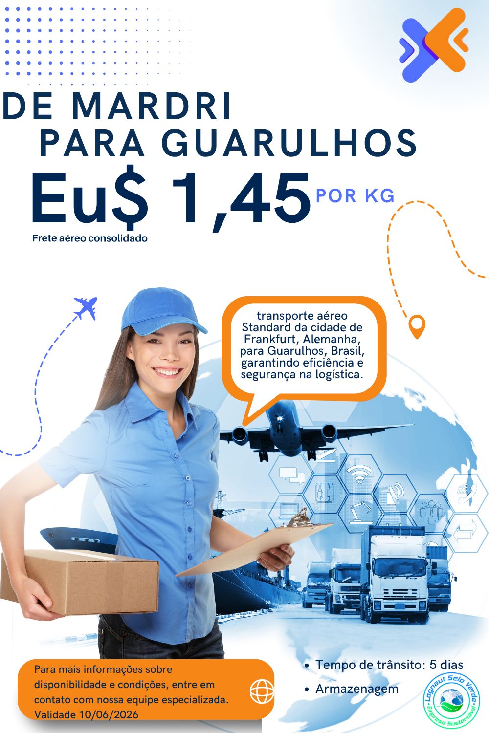 QuoteNow Service Tarifa Consolidada Europa - De Madri para GRU Carga +100kgs