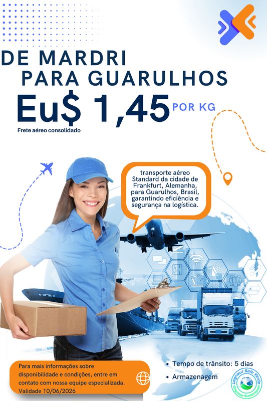 QuoteNow Service Tarifa Consolidada Europa - De Madri para GRU Carga +100kgs