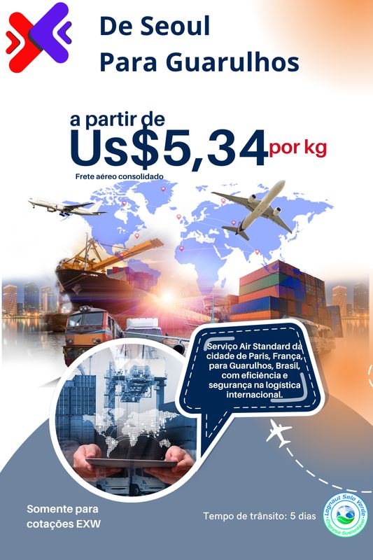 QuotePus Service Tarifa Consolidada Asia -  Seoul para GRU Carga +100kgs