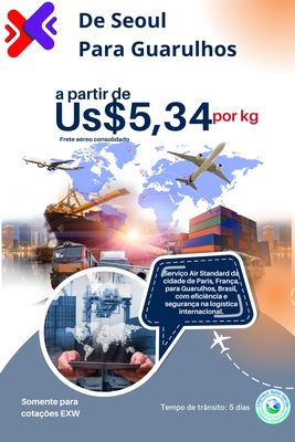QuotePus Service Tarifa Consolidada Asia -  Seoul para GRU Carga +100kgs