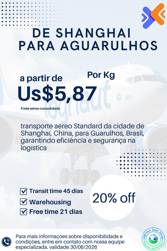 QuoteNow Service Tarifa Consolidada  China - PVG para GRU Carga +100kgs