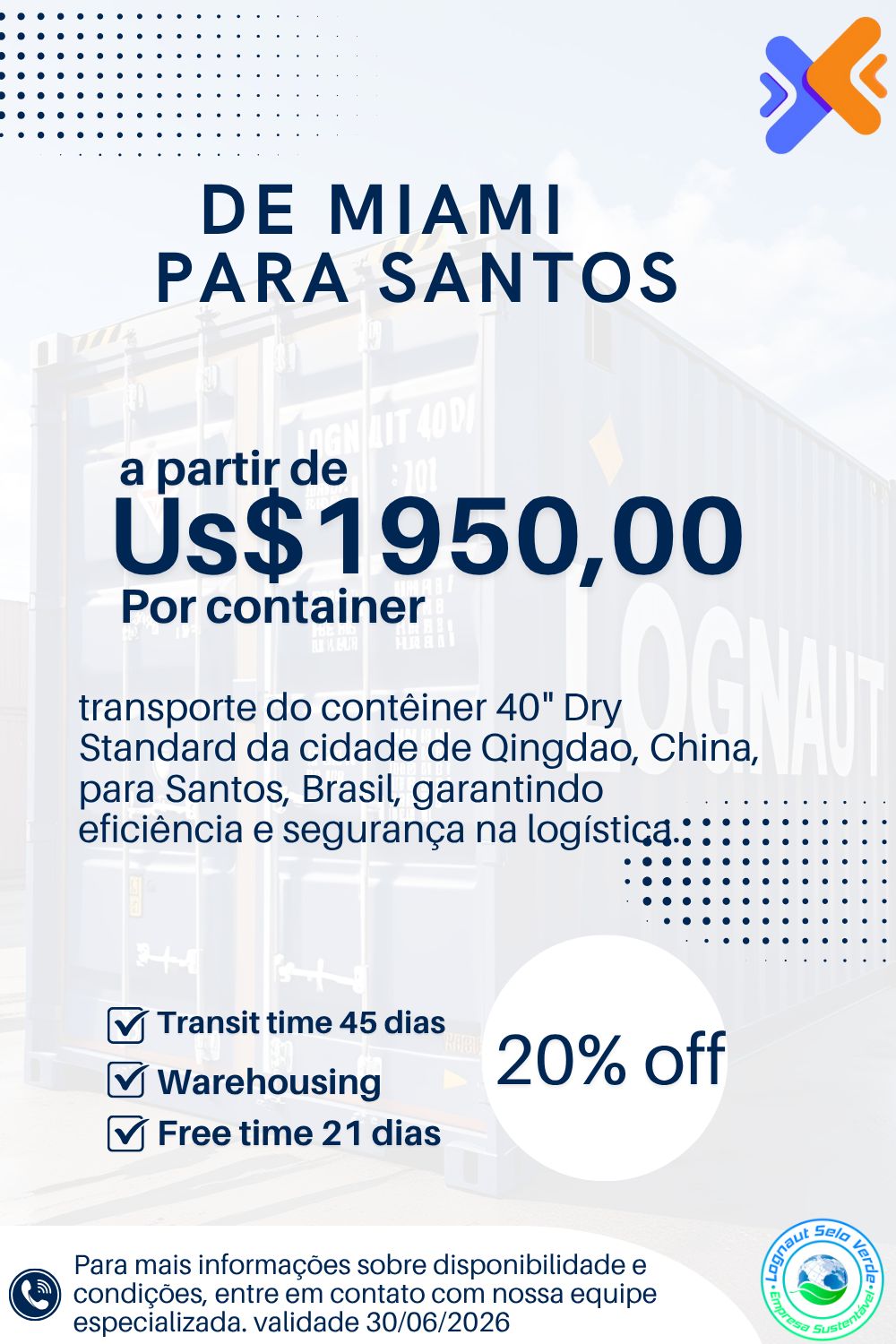 QuoteNow Service Container - FCL - Estados Unidos - Miami para Santos 40' Dry. QuoteNow Service Container - FCL - Estados Unidos - Miami para Santos 40' Dry.