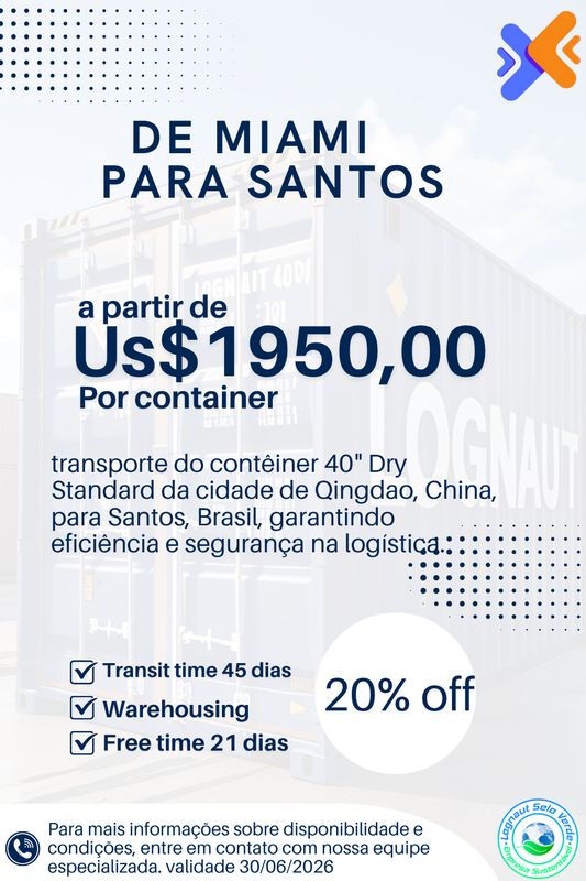 QuoteNow Service Container - FCL - Estados Unidos - Miami para Santos 40' Dry.