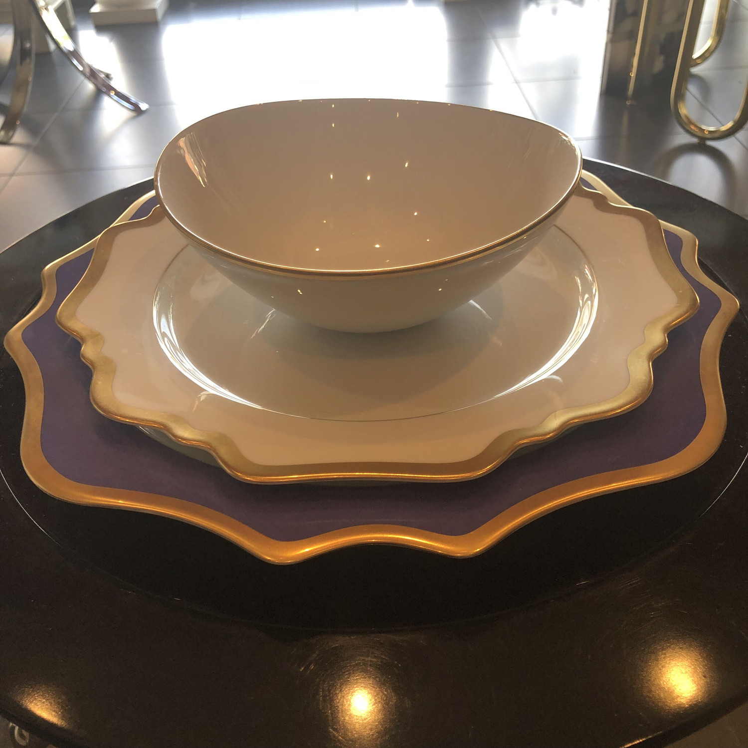 Anna Weatherley 12 Anna’s Palette Purple Orchid Dinner Plates 12 Antique White And Gold Dessert Plates 12 Simply Elegant Soup/Cereal Bowls