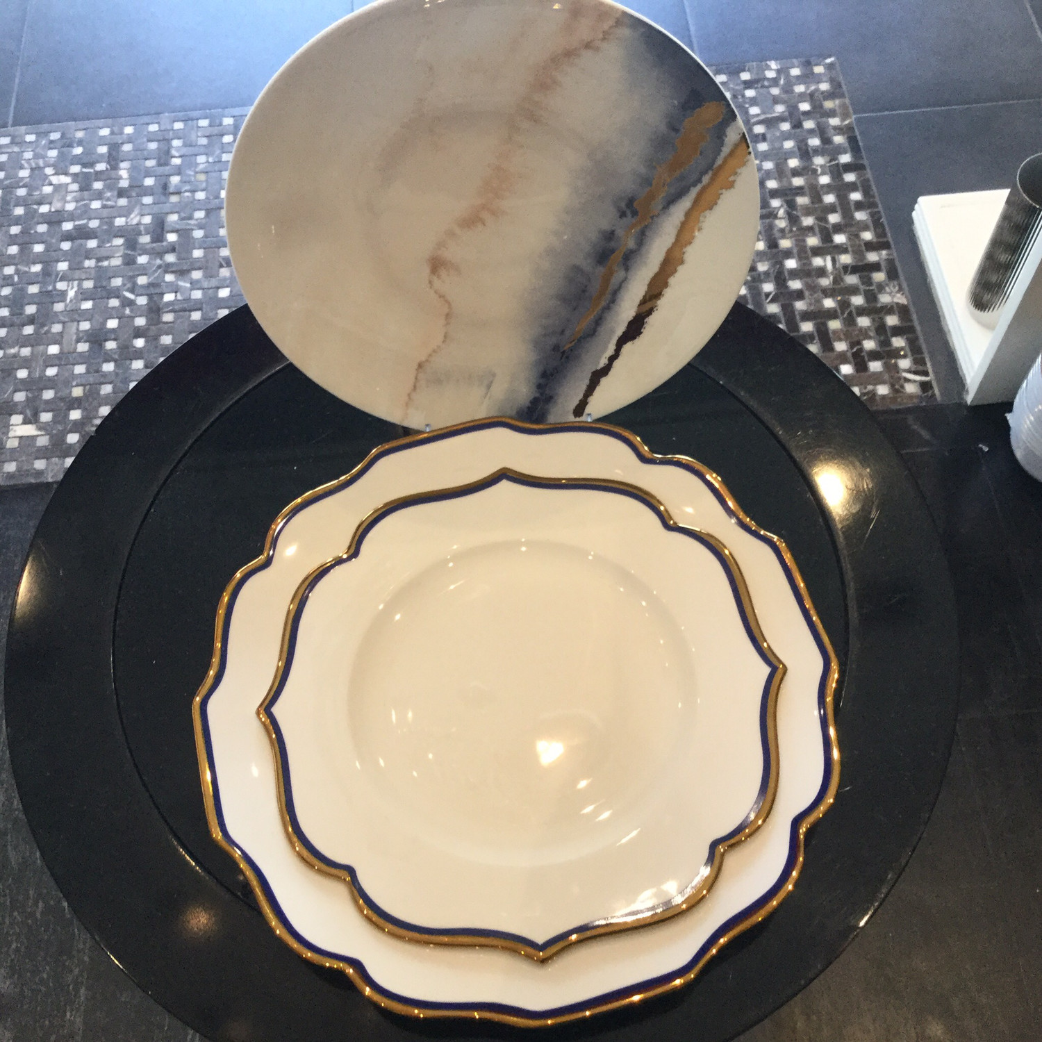 Lenox Contempo Luxe Sapphire 12 Dinner, Salad, Soup/Cereal And Lenox Summer Radiance 12 Tidbit Plates $90 Per 4 Piece Set