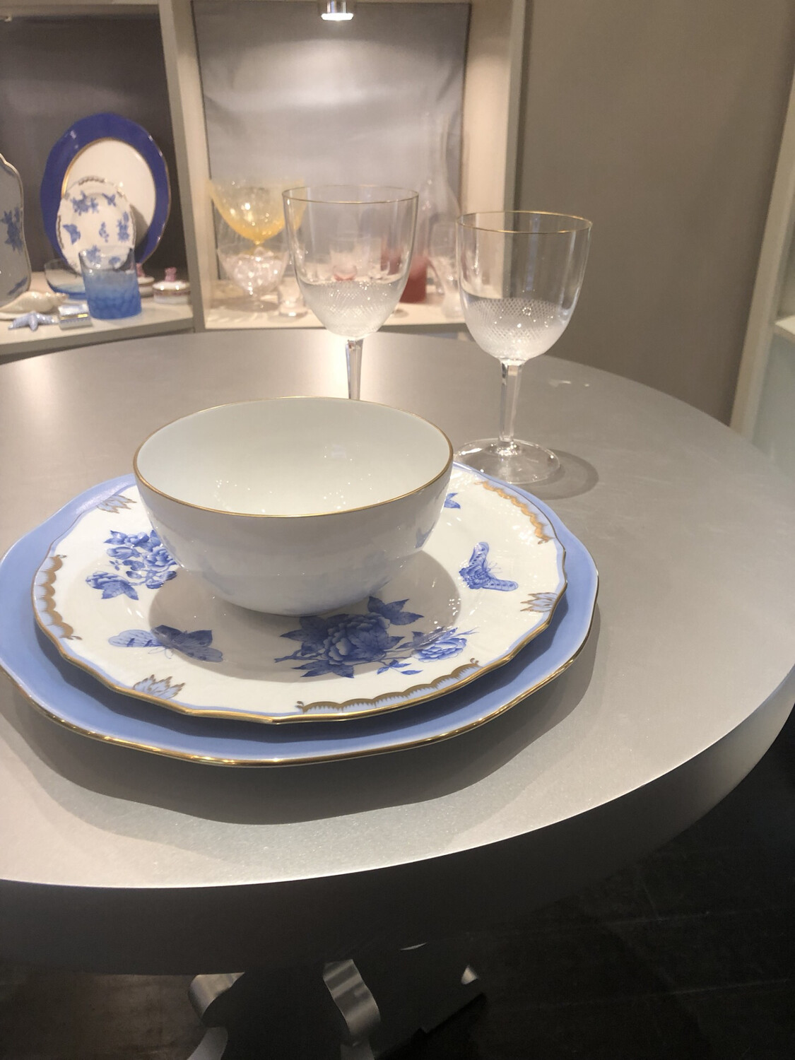 Herend 12 Place Settings Cornflower Blue Silk Ribbon/Fortuna Blue Border/Small Bowl 3 Piece $326 Each  8 Purchased 4 Available 