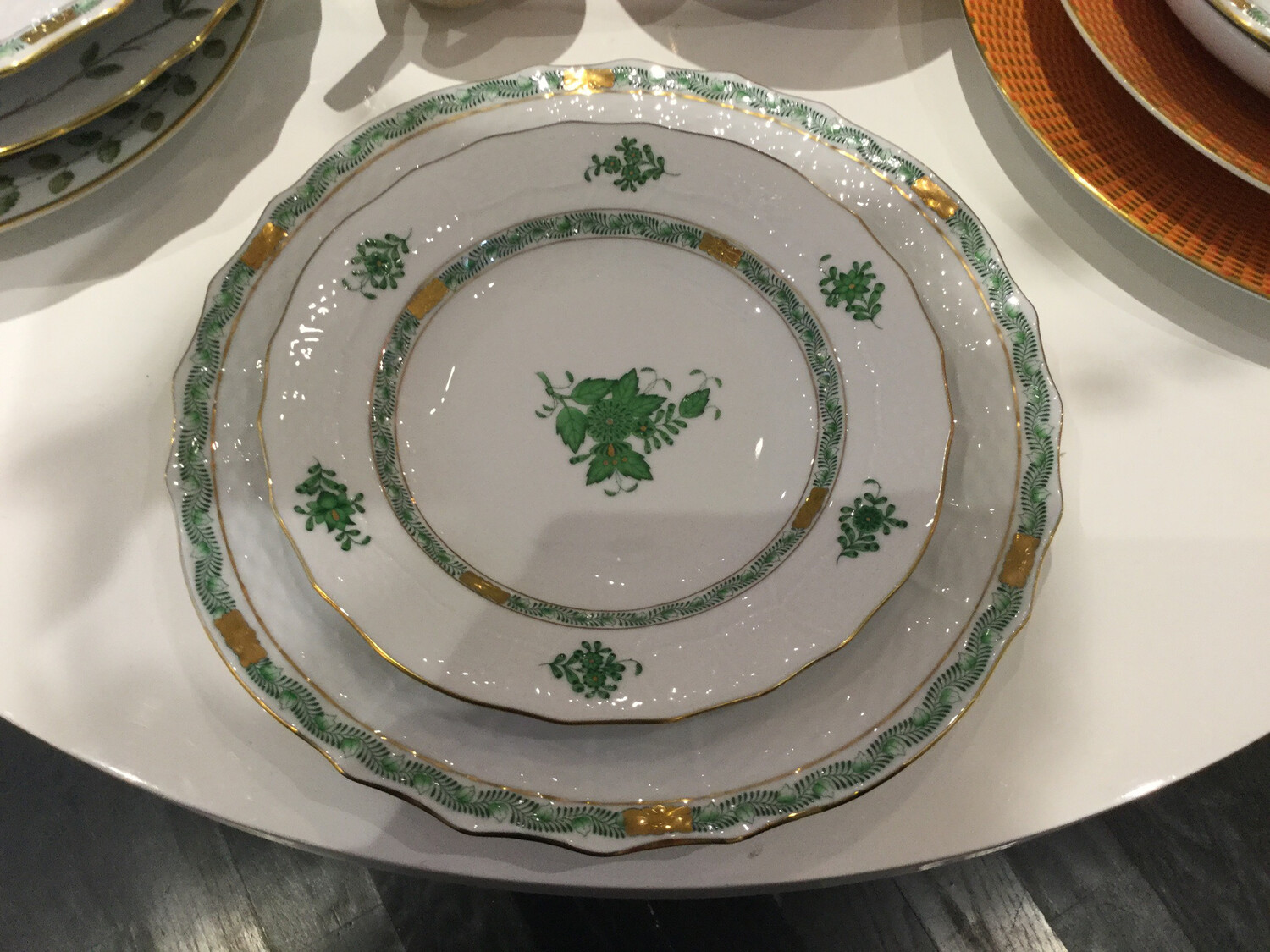 Herend Chinese Bouquet And Chinese Bouquet Garland Dinnerware-14 Chinese Bouquet Service, 14 Chinese Bouquet Garland Dessert Plates, 14 Chinese Bouquet Small Rim Soups 11 Purchased Needs 3