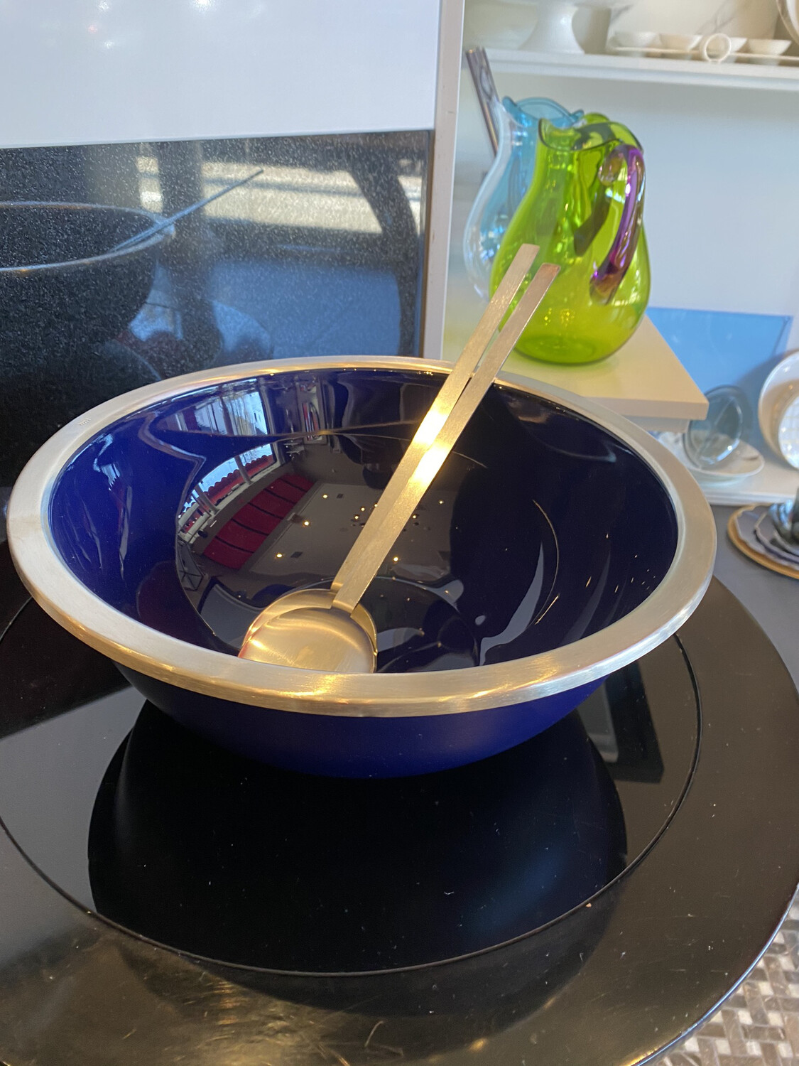 Blue Salad Bowl With Servers