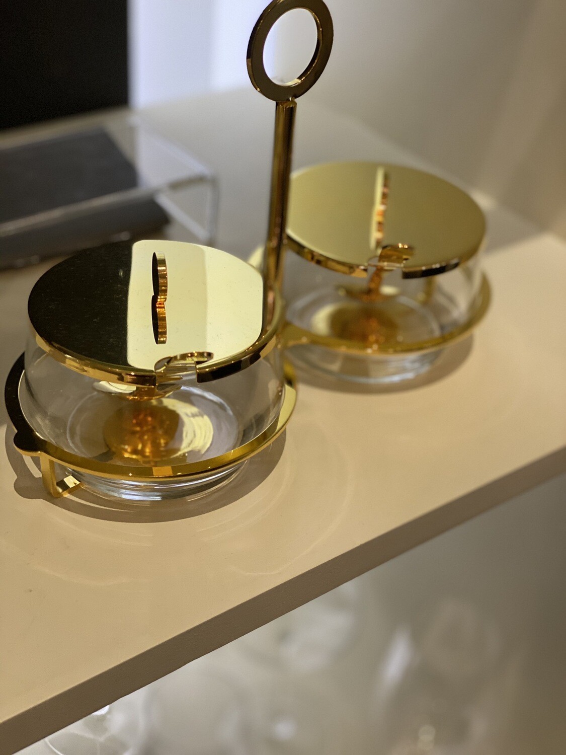 Gold And Glass Covered Double Dip Bowls