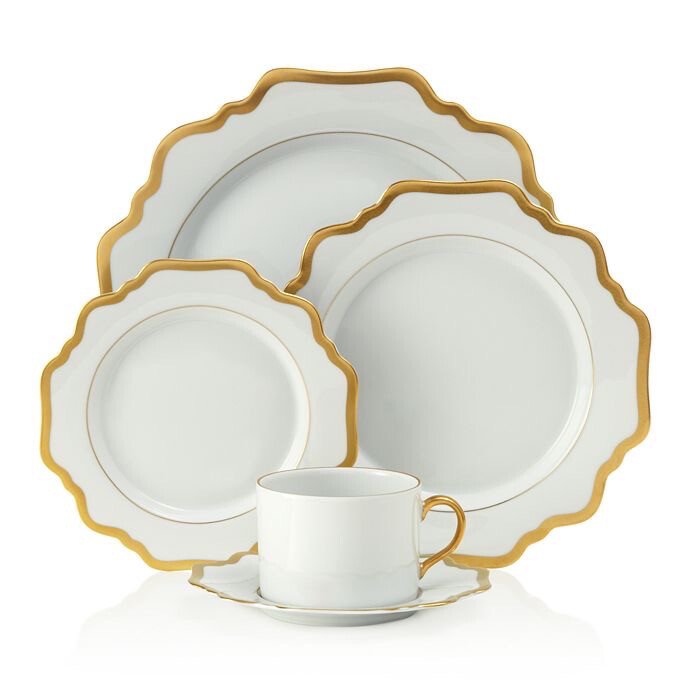 Anna Weatherley Antique Gold With White Dinnerware Dinner, Salad And Soup Plates 3 Piece 
All Purchased