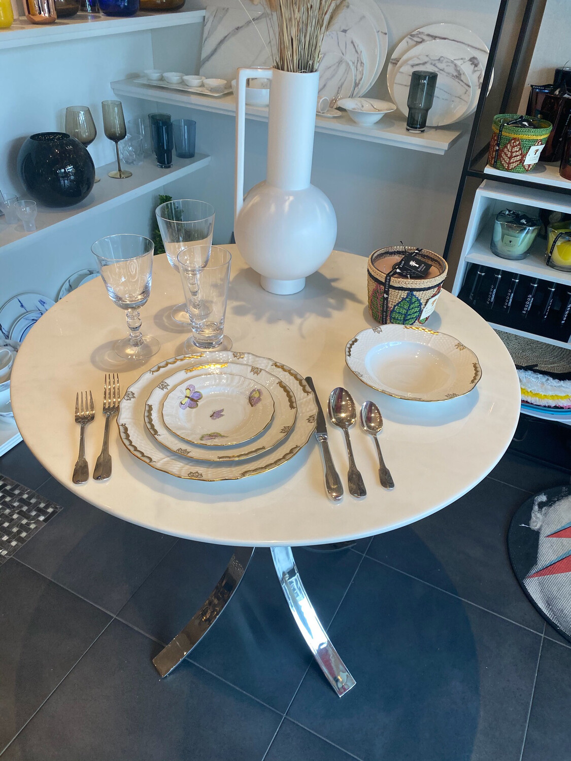 Herend Princess Victoria Grey Service/ Dessert/ Small Rim Soup/ Royal Garden B&amp;B 4 Pc Place setting Needs 12