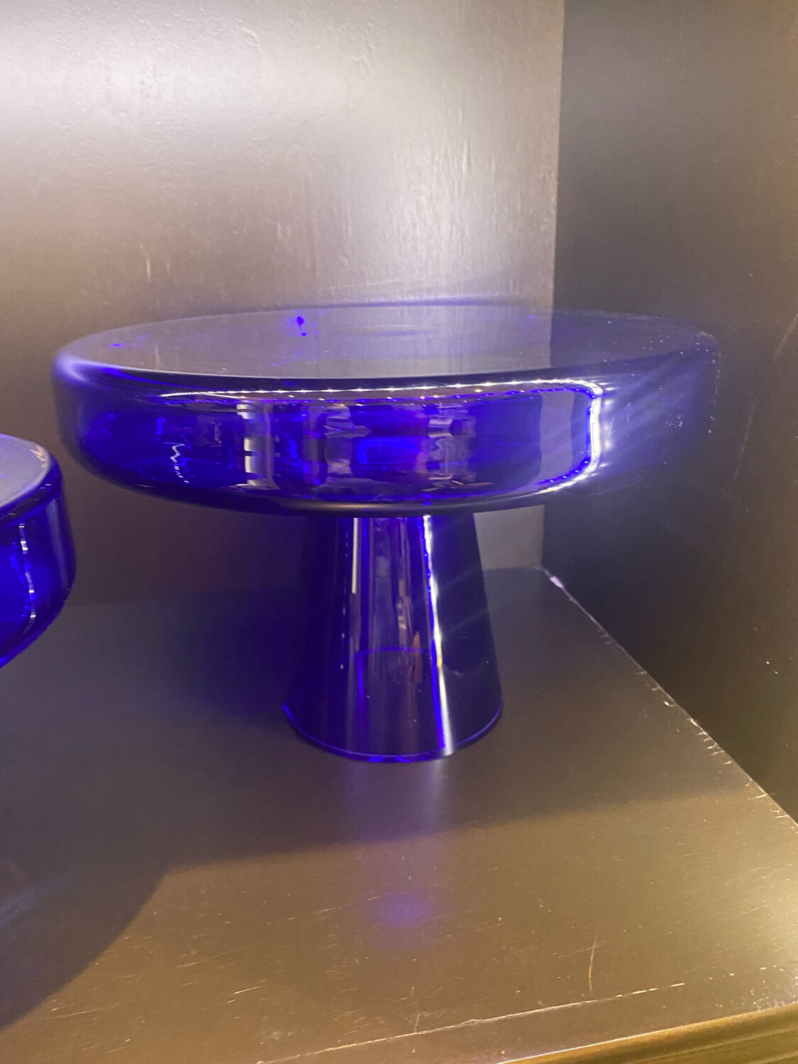 Handblown Glass Blue Large Cake Stand