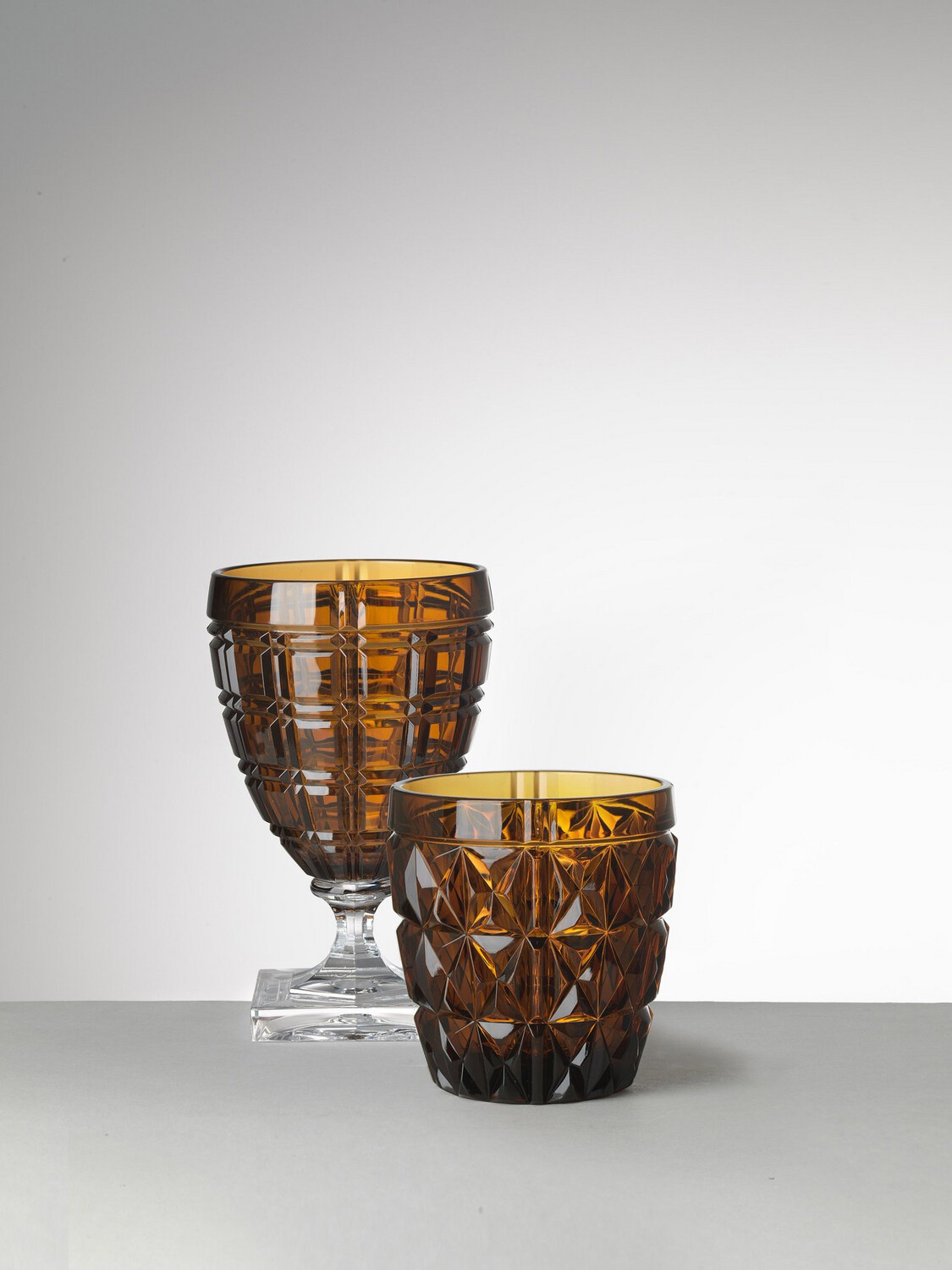 Mario Winston 3 Amber 3 Clear Wine Goblets