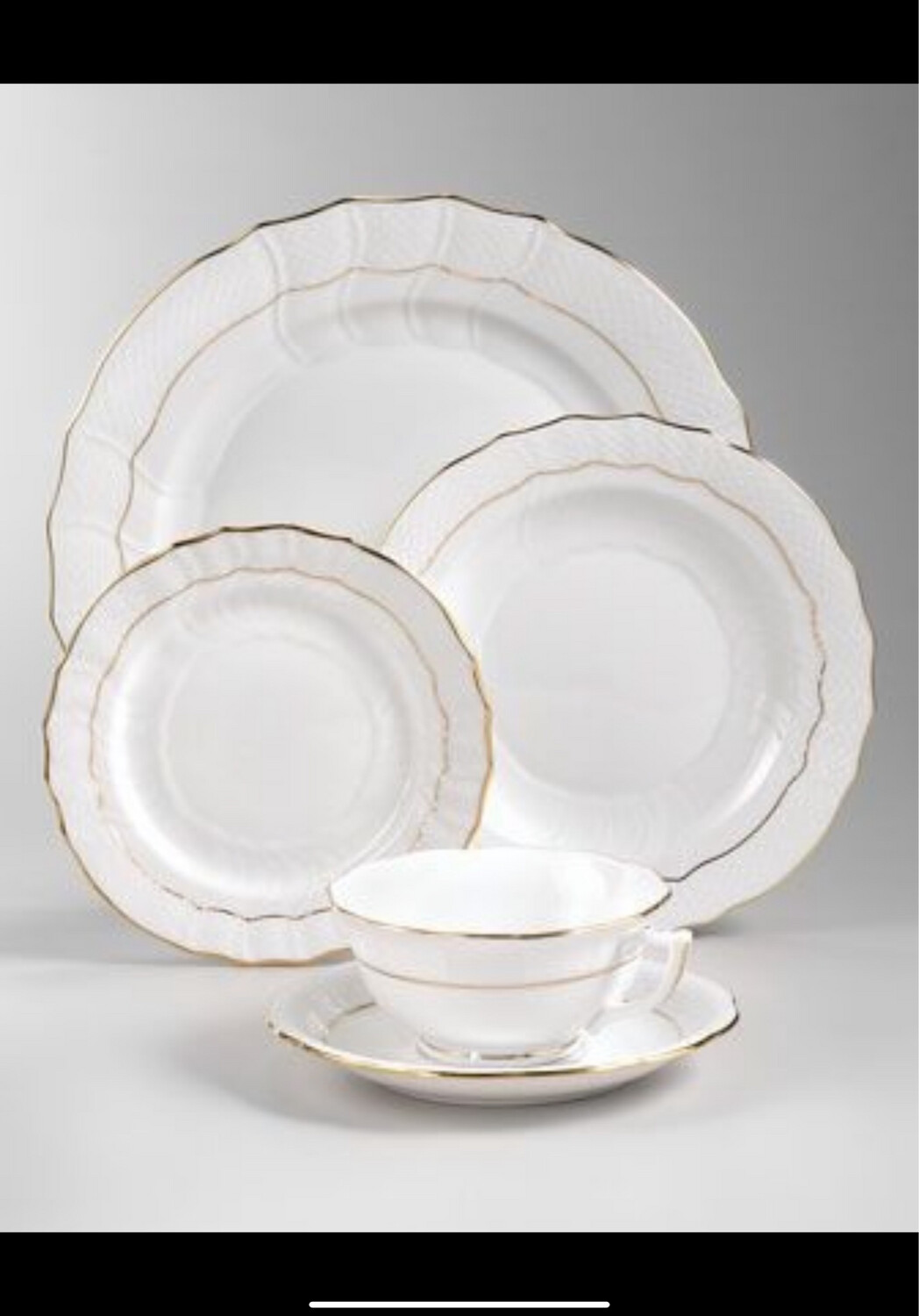 Herend Golden Edge And Royal Garden Dinnerware 12 Golden Edge Dinner, Small Rim Soup And 12 Royal Garden All Butterfly Dessert Plate Needs 12 PURCHASED