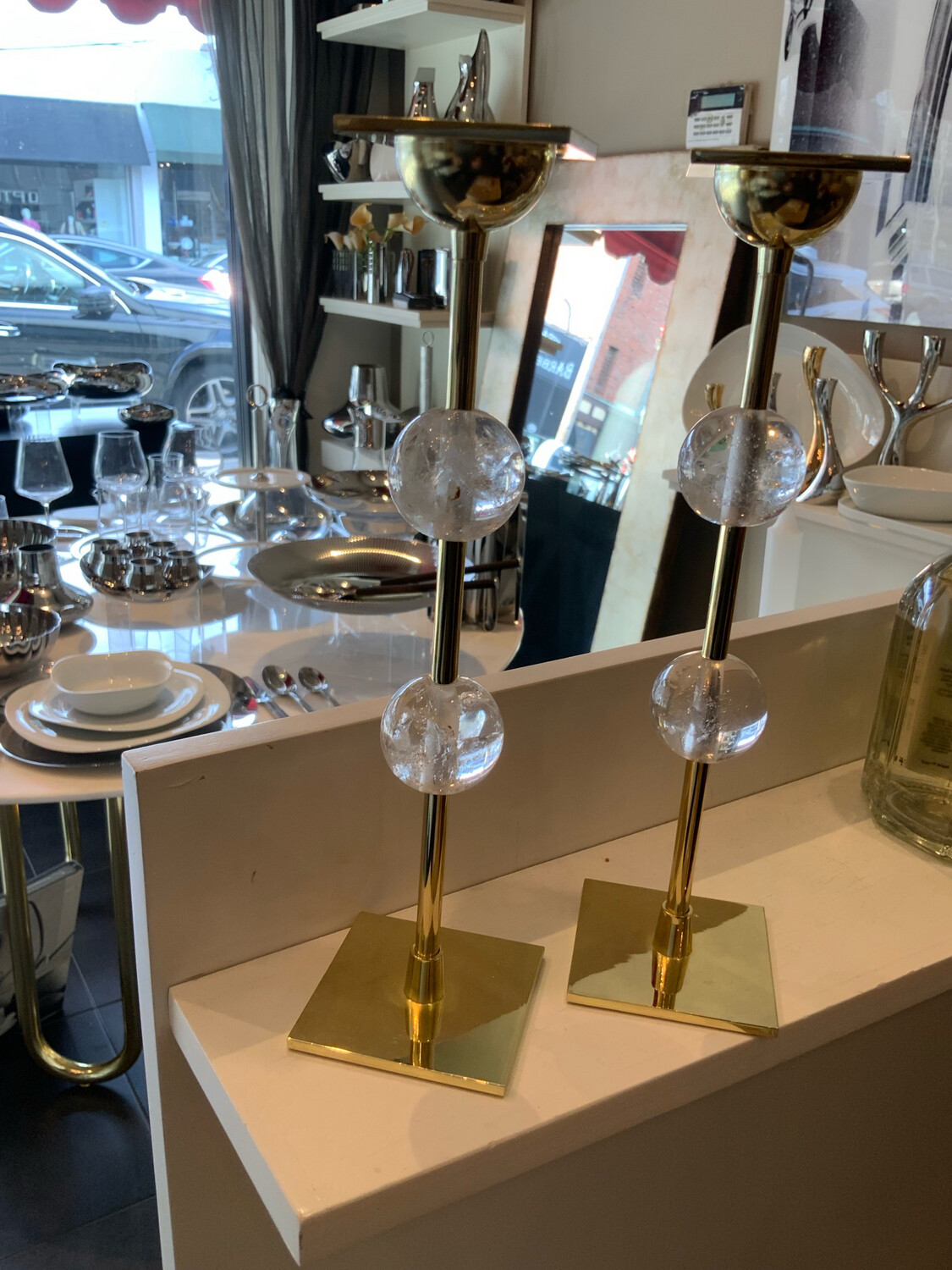 Anna  Gold And Pair Crystal Candlesticks
