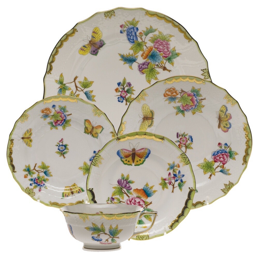 Herend Queen Victoria Green Service/ Dessert/ Princess Victoria Rim Soup 12 Purchased…