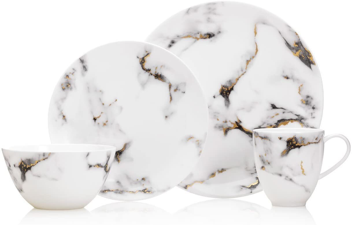 Prouna Marble Dinnerware Dinner, Salad, Cereal Bowl Needs 10
