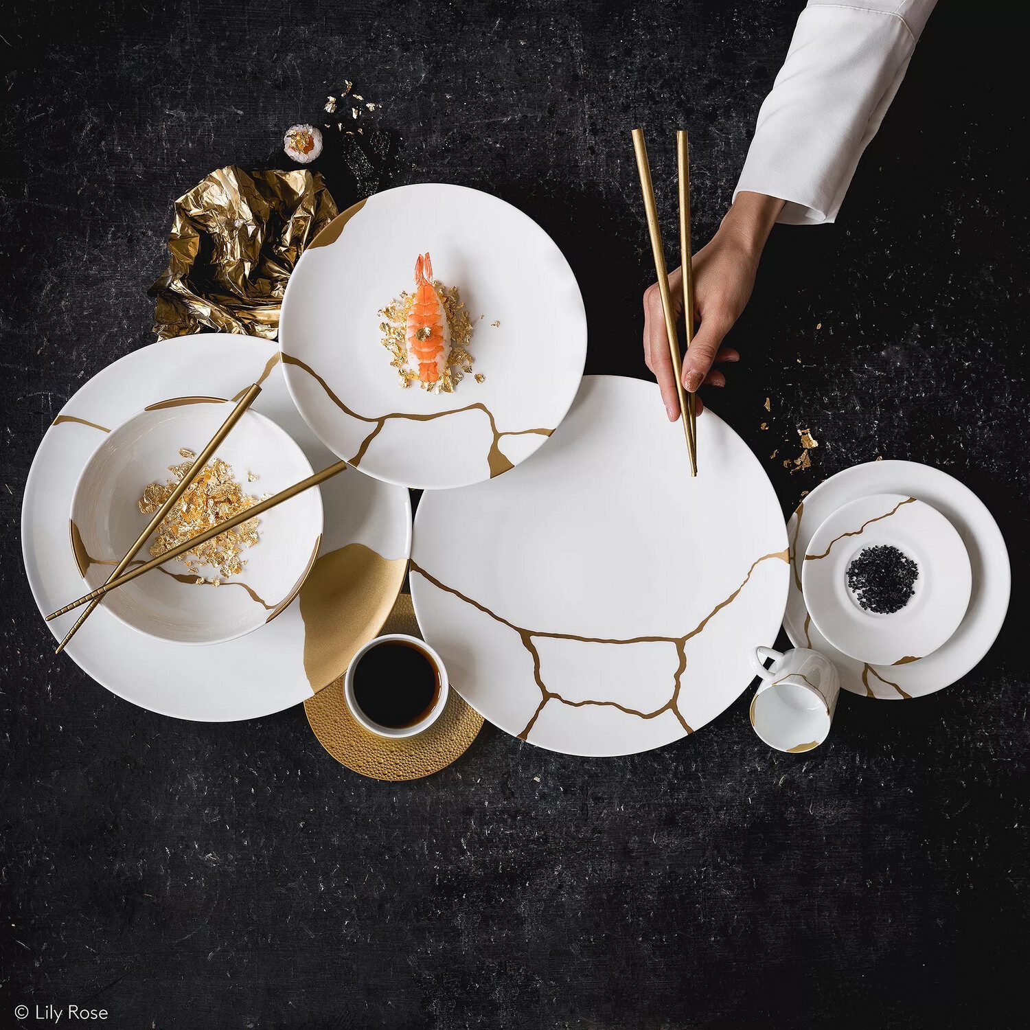 Bernardaud Kintsugi Dinnerware Needs Dinner, Salad And Coupe Soup Needs 12
