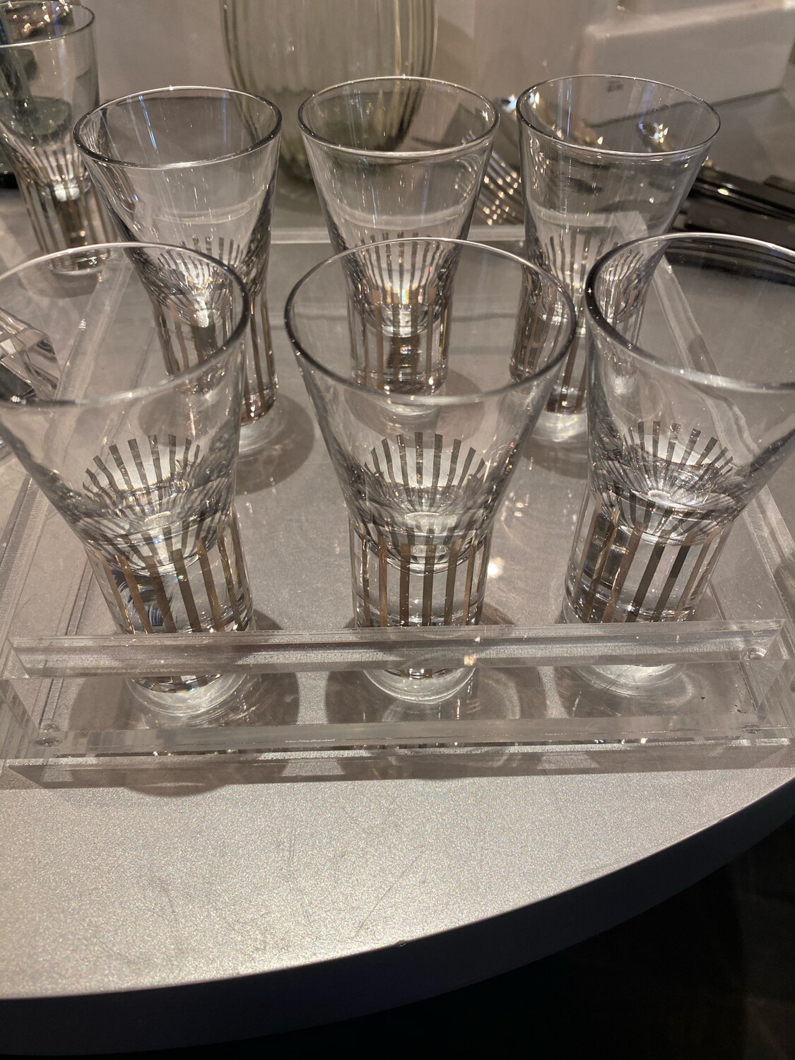 Tom Dixon Striped Shot Glasses On Square Tray