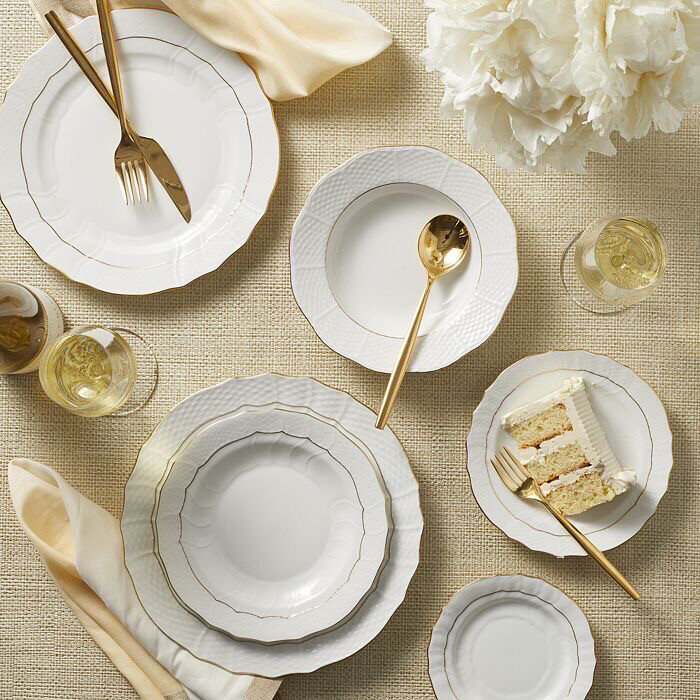 Herend Golden Edge Service/Dessert/Small Rim Soup Needs 12