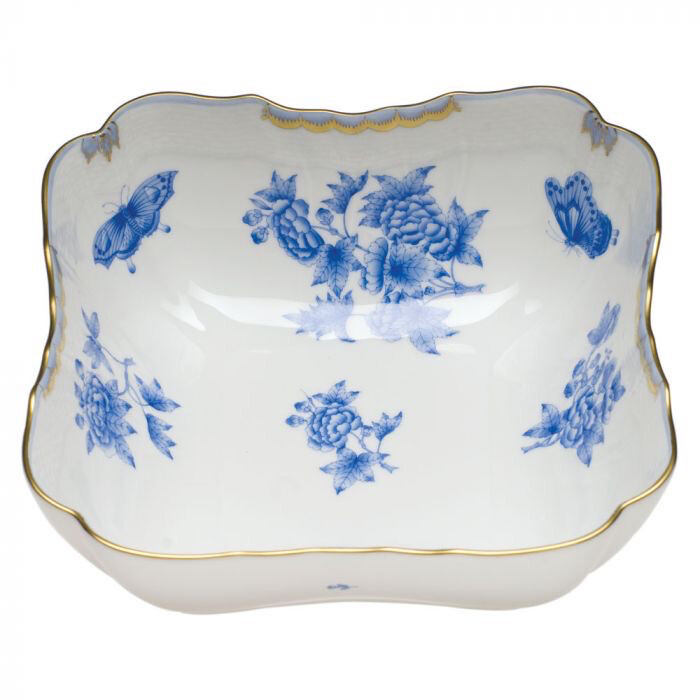Herend Large Square Salad Bowl Fortuna Blue